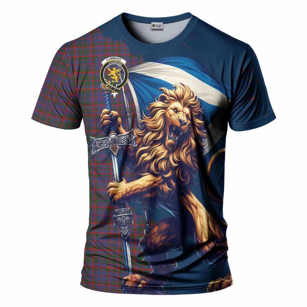 Tartan Vibes Clothing Cumming Tartan Family Crest T-Shirt with Scottish Majestic Lion