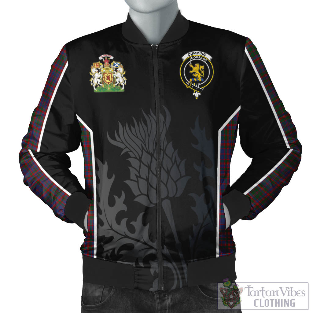 Tartan Vibes Clothing Cumming Tartan Bomber Jacket with Family Crest and Scottish Thistle Vibes Sport Style