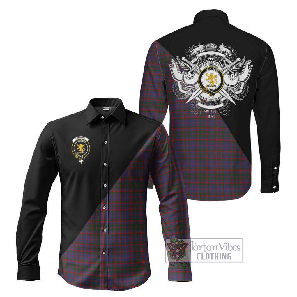 Cumming Tartan Long Sleeve Button Shirt with Family Crest and Military Logo Style Men's Shirt S - Tartanvibesclothing Shop