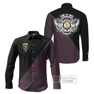 Cumming Tartan Long Sleeve Button Shirt with Family Crest and Military Logo Style