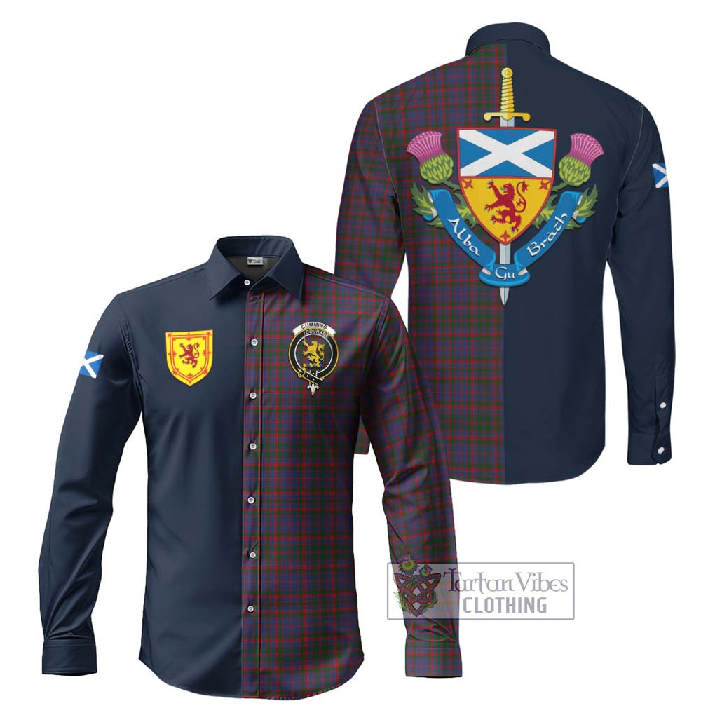 Tartan Vibes Clothing Cumming Tartan Long Sleeve Button Shirt with Scottish Lion Royal Arm Half Style