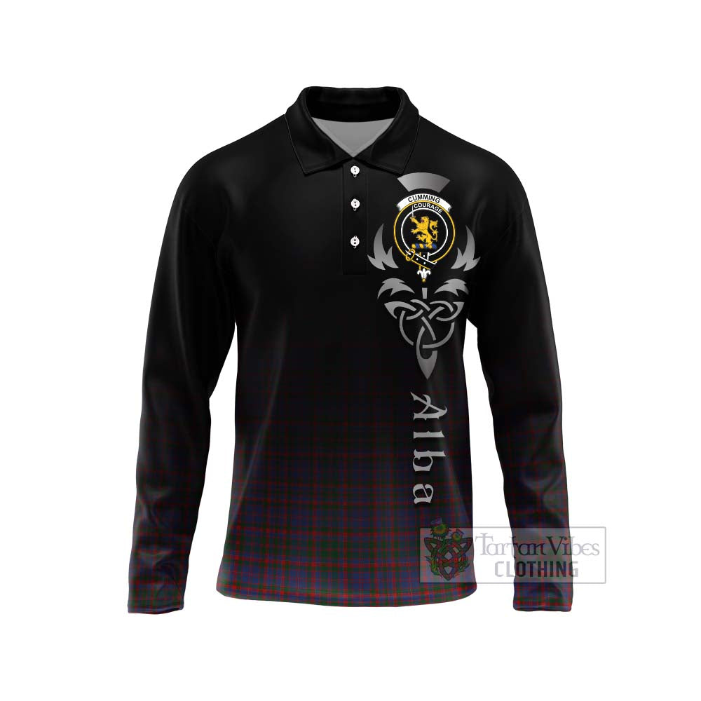 Tartan Vibes Clothing Cumming Tartan Long Sleeve Polo Shirt Featuring Alba Gu Brath Family Crest Celtic Inspired