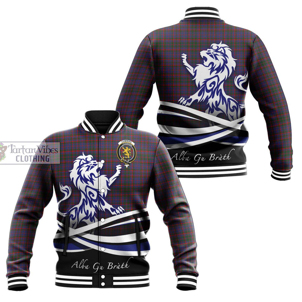 Cumming Tartan Baseball Jacket with Alba Gu Brath Regal Lion Emblem Unisex - Tartanvibesclothing Shop