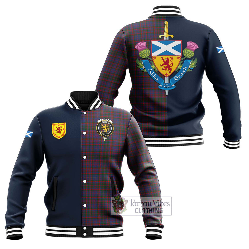 Tartan Vibes Clothing Cumming Tartan Baseball Jacket with Scottish Lion Royal Arm Half Style