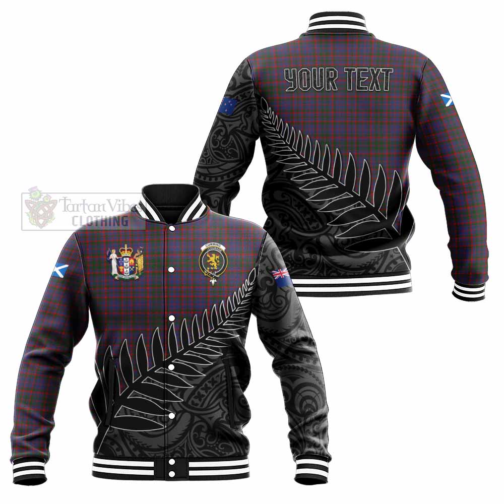 Tartan Vibes Clothing Cumming Crest Tartan Baseball Jacket with New Zealand Silver Fern Half Style