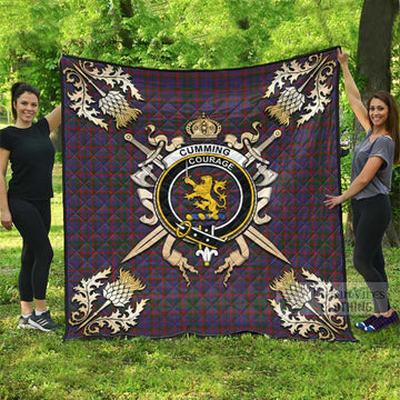 Cumming Tartan Quilt with Family Crest and Scottish Golden Courage Shield