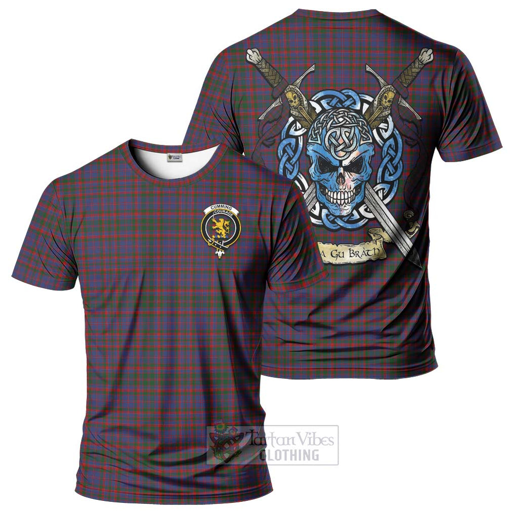 Tartan Vibes Clothing Cumming Tartan T-Shirt with Family Crest Celtic Skull Style