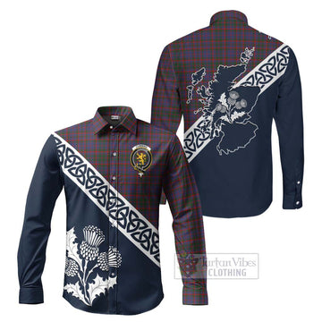 Cumming Tartan Long Sleeve Button Shirt Featuring Thistle and Scotland Map