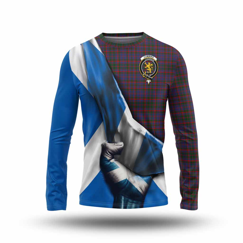 Tartan Vibes Clothing Cumming Tartan Long Sleeve T-Shirt with Family Crest Scotland Patriotic Style