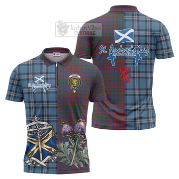 Cumming Tartan Zipper Polo Shirt Happy St. Andrew's Day Half Tartan Style