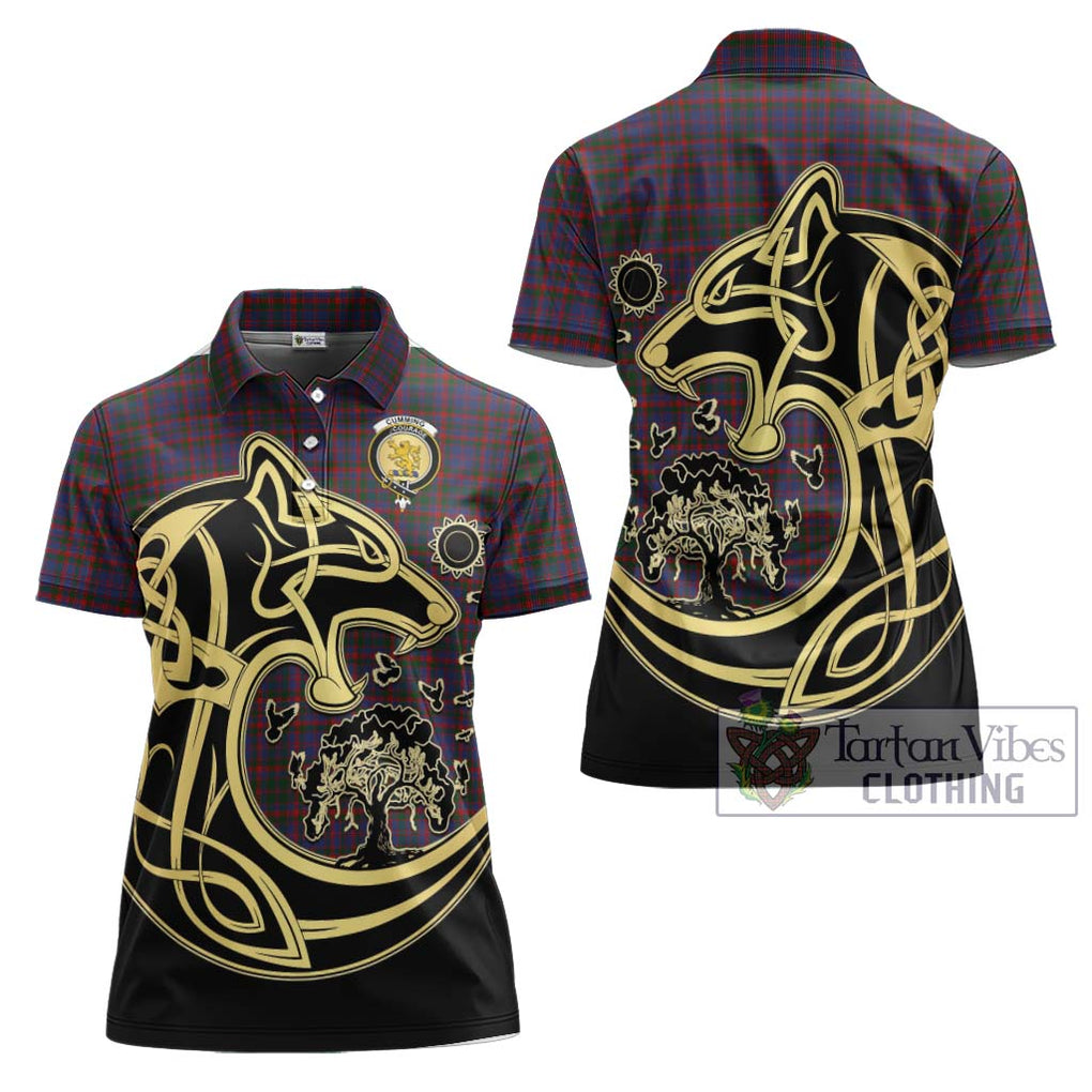 Cumming Tartan Women's Polo Shirt with Family Crest Celtic Wolf Style Women - Tartanvibesclothing Shop