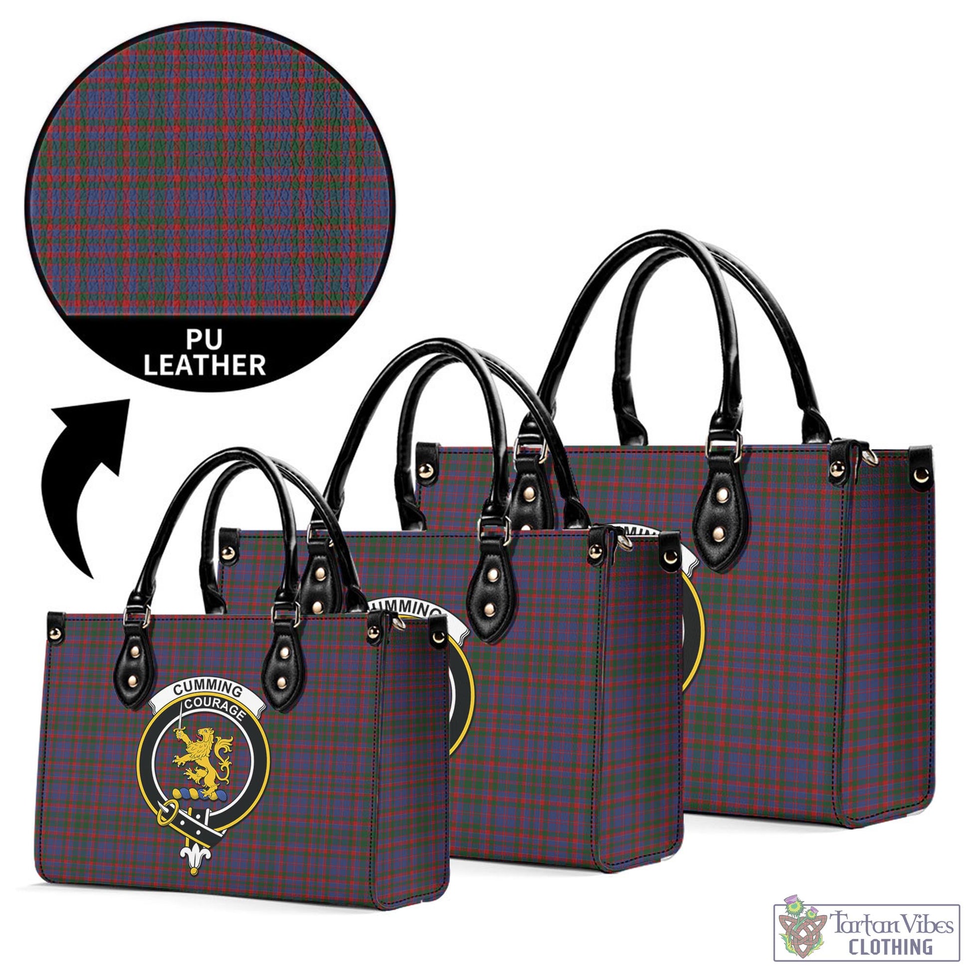 Tartan Vibes Clothing Cumming Tartan Luxury Leather Handbags with Family Crest