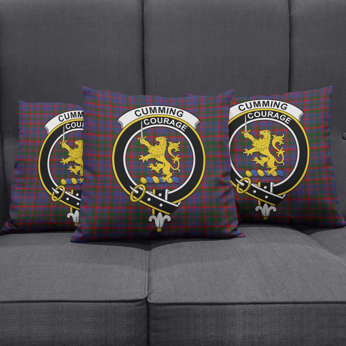 Cumming Tartan Pillow Cover with Family Crest Square Pillow Cover - Tartanvibesclothing