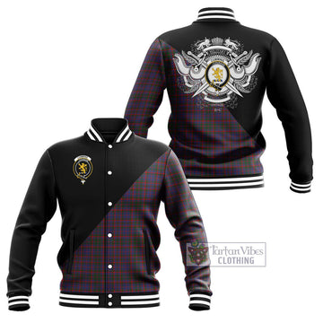 Cumming Tartan Baseball Jacket with Family Crest and Military Logo Style