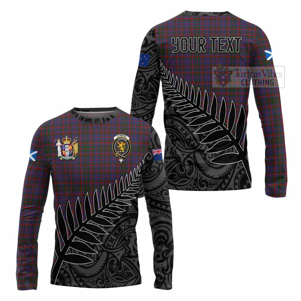 Tartan Vibes Clothing Cumming Crest Tartan Long Sleeve T-Shirt with New Zealand Silver Fern Half Style