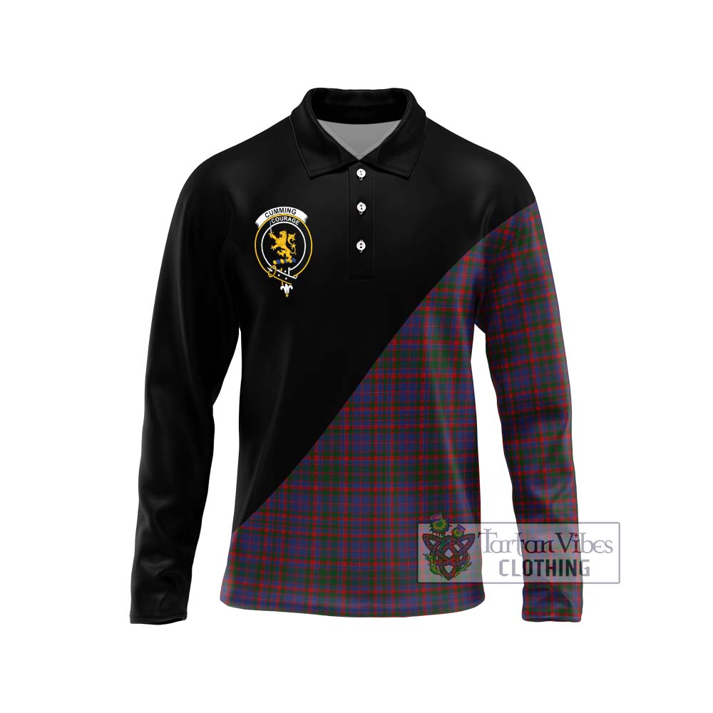 Cumming Tartan Long Sleeve Polo Shirt with Family Crest and Military Logo Style Unisex - Tartanvibesclothing Shop