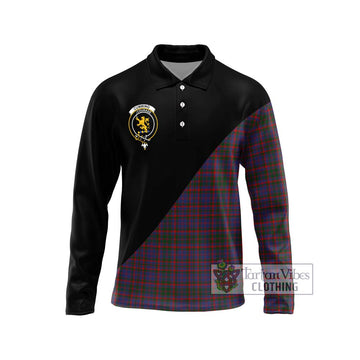 Cumming Tartan Long Sleeve Polo Shirt with Family Crest and Military Logo Style