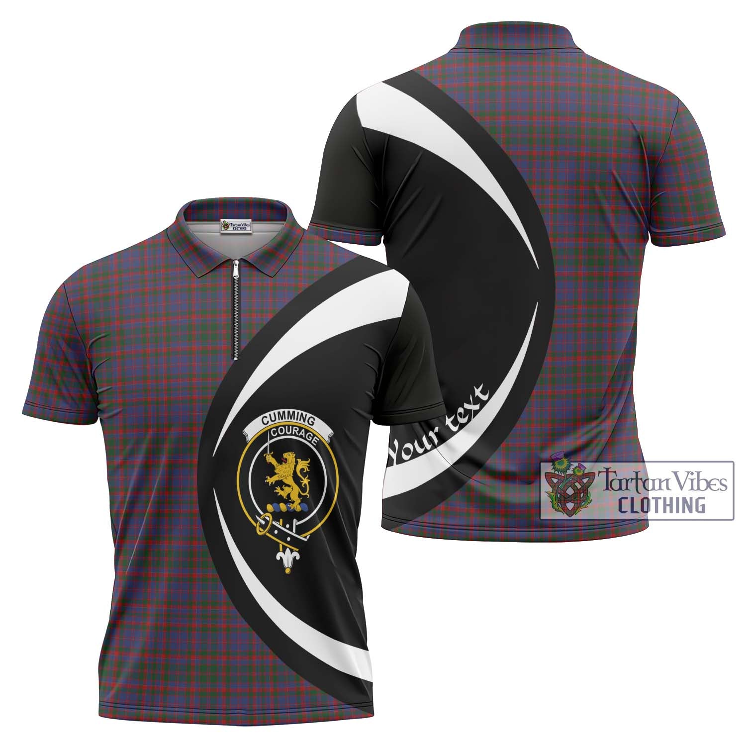 Tartan Vibes Clothing Cumming Tartan Zipper Polo Shirt with Family Crest Circle Style