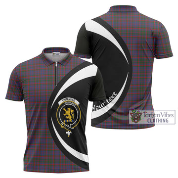 Cumming Tartan Zipper Polo Shirt with Family Crest Circle Style