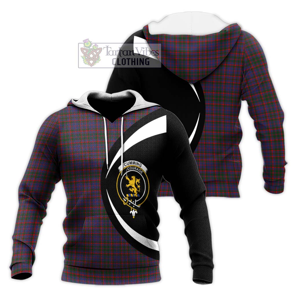 Cumming Tartan Knitted Hoodie with Family Crest Circle Style Unisex Knitted Pullover Hoodie - Tartan Vibes Clothing