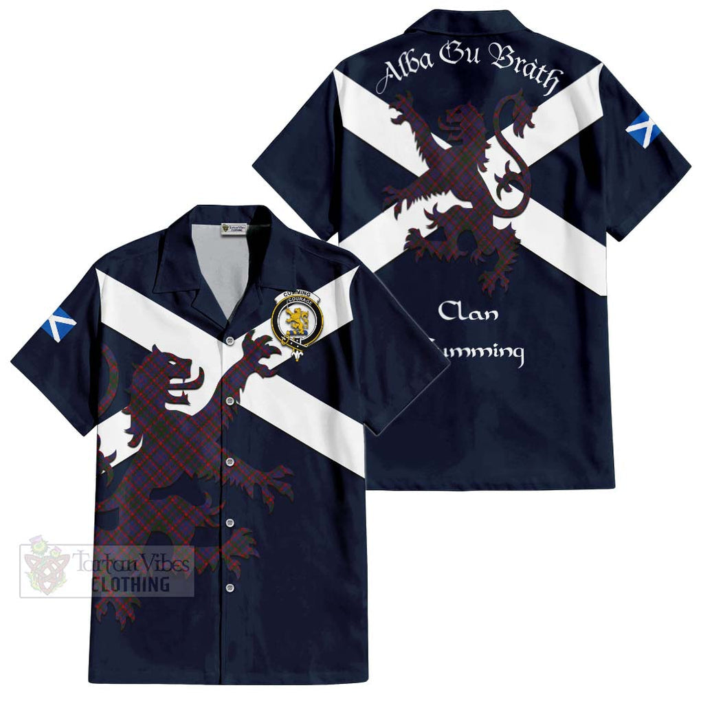 Tartan Vibes Clothing Cumming Tartan Lion Rampant Short Sleeve Button Shirt – Proudly Display Your Heritage with Alba Gu Brath and Clan Name