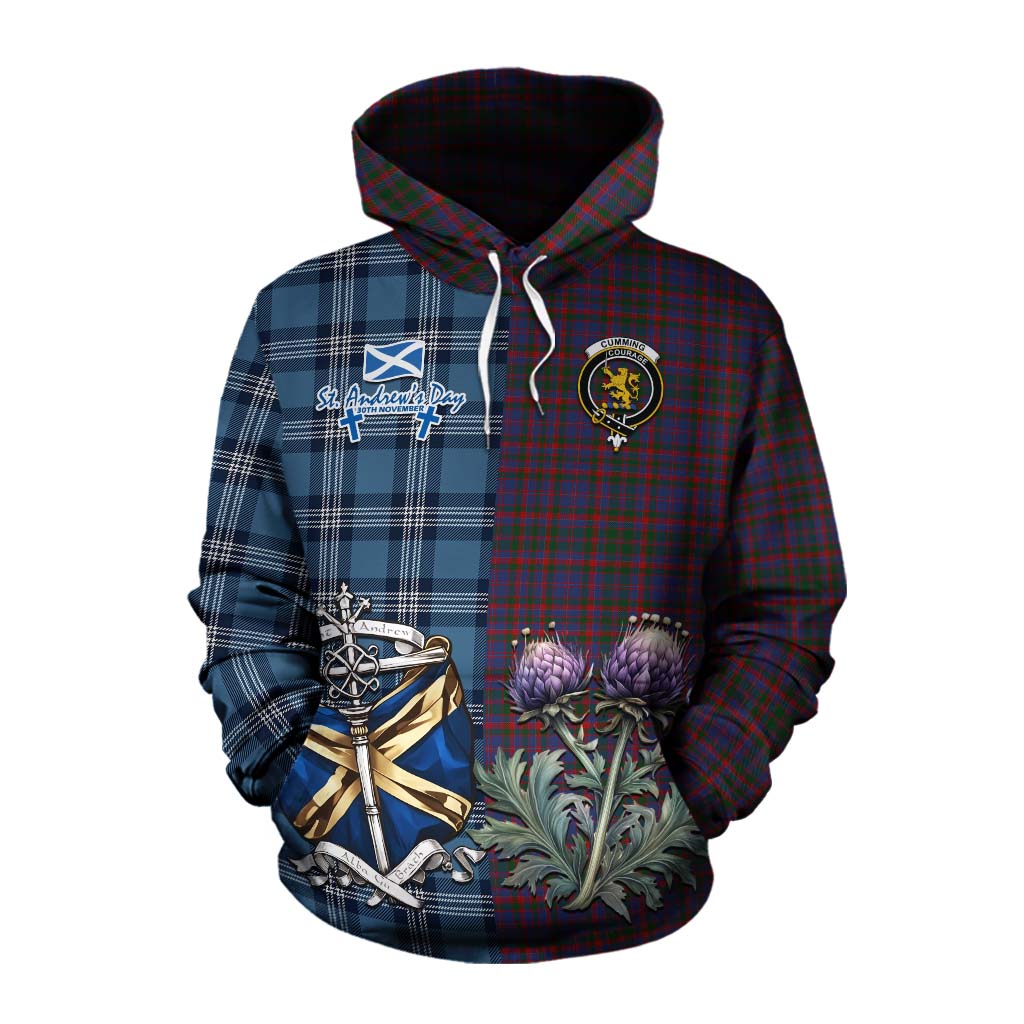 Tartan Vibes Clothing Cumming Tartan Cotton Hoodie Happy St. Andrew's Day Half Tartan Style