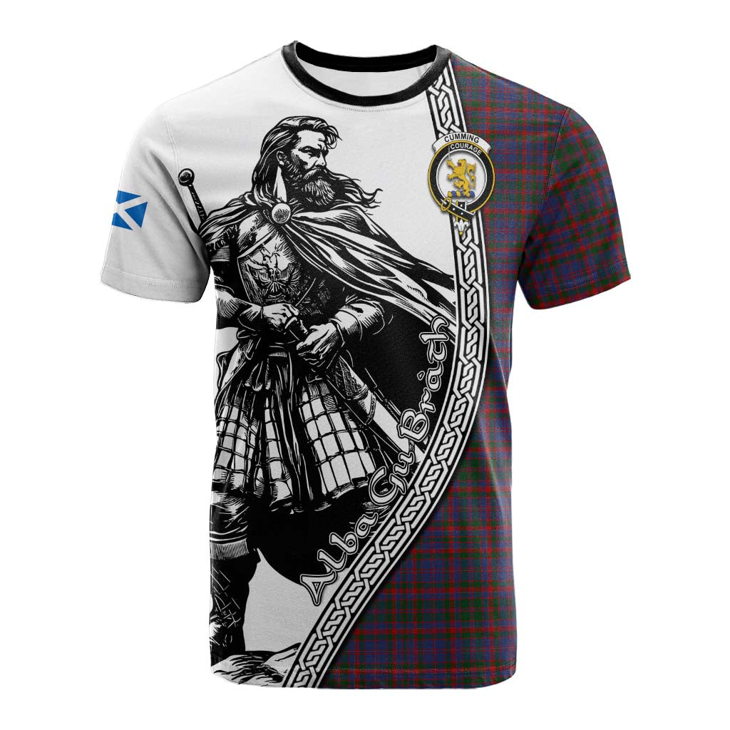 Cumming Tartan Clan Crest Cotton T-shirt with Highlander Warrior Celtic Style