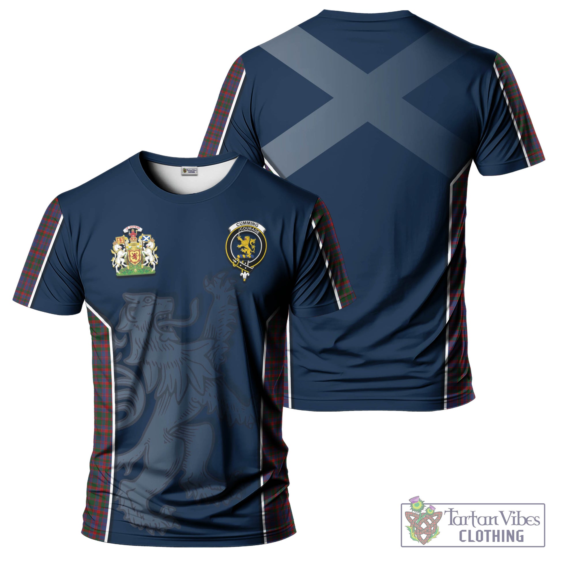 Tartan Vibes Clothing Cumming Tartan T-Shirt with Family Crest and Lion Rampant Vibes Sport Style