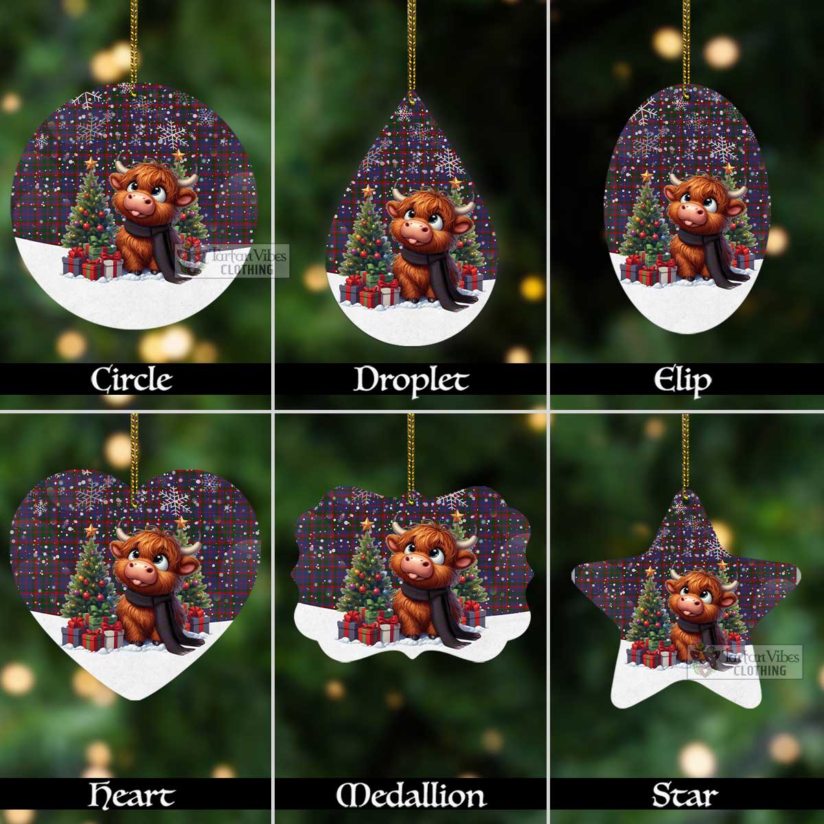 Tartan Vibes Clothing Cumming Tartan Christmas Aluminium Ornament with Adorable Highland Coo