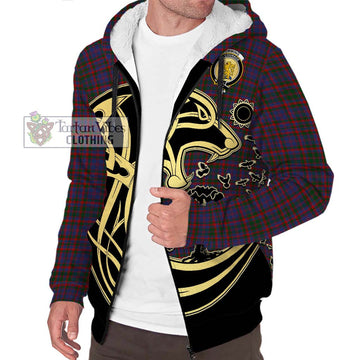 Cumming Tartan Sherpa Hoodie with Family Crest Celtic Wolf Style