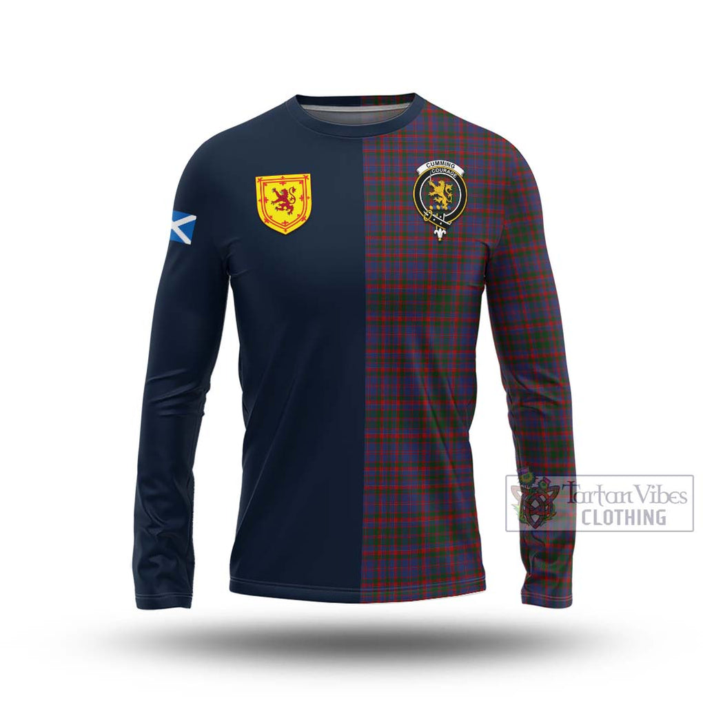 Tartan Vibes Clothing Cumming Tartan Long Sleeve T-Shirt with Scottish Lion Royal Arm Half Style