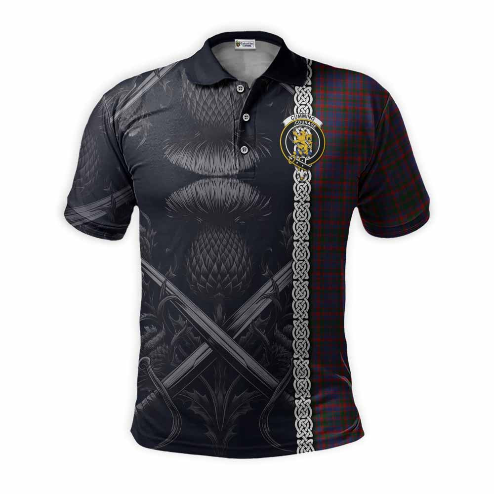 Tartan Vibes Clothing Cumming Tartan Polo Shirt with Family Crest Cross Sword Thistle Celtic Vibes