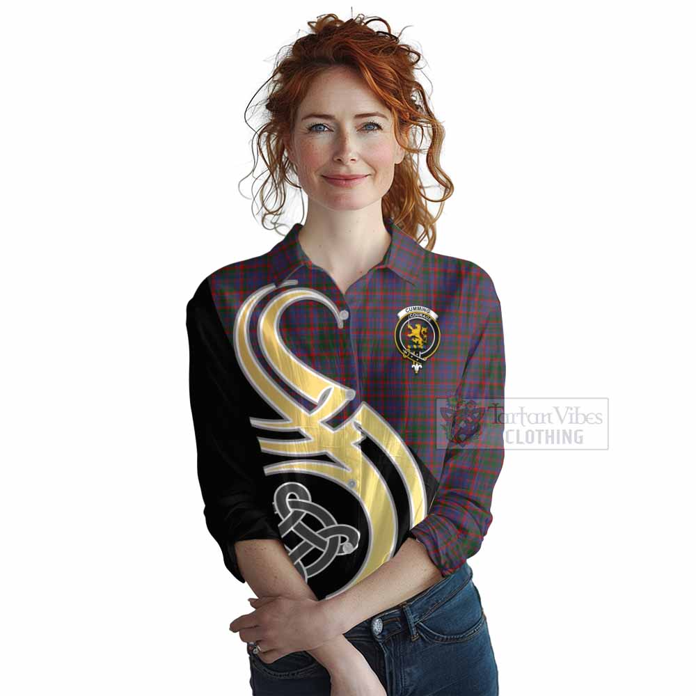 Tartan Vibes Clothing Cumming Tartan Women's Casual Shirt with Family Crest and Celtic Symbol Style