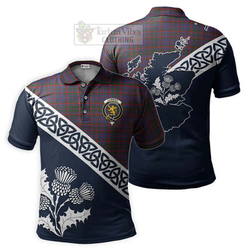 Cumming Tartan Polo Shirt Featuring Thistle and Scotland Map