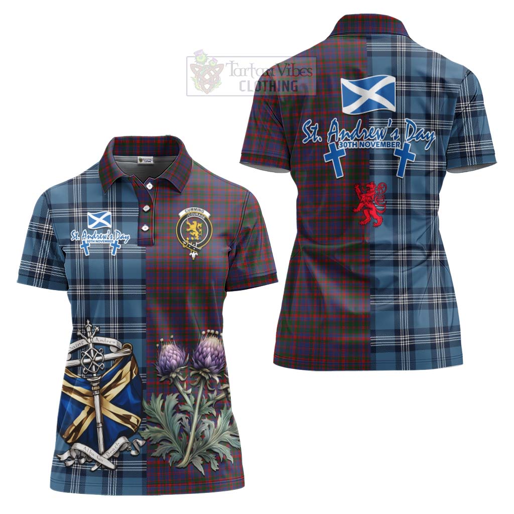 Tartan Vibes Clothing Cumming Tartan Women's Polo Shirt Happy St. Andrew's Day Half Tartan Style