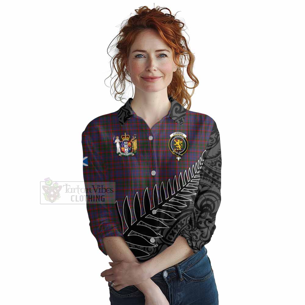 Tartan Vibes Clothing Cumming Crest Tartan Women's Casual Shirt with New Zealand Silver Fern Half Style