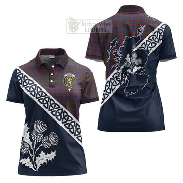 Cumming Tartan Women's Polo Shirt Featuring Thistle and Scotland Map