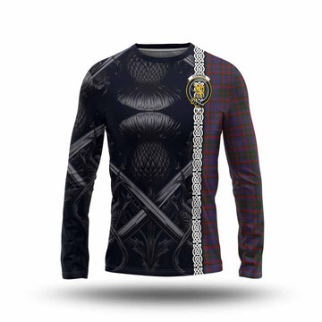 Cumming Tartan Long Sleeve T-Shirt with Family Crest Cross Sword Thistle Celtic Vibes