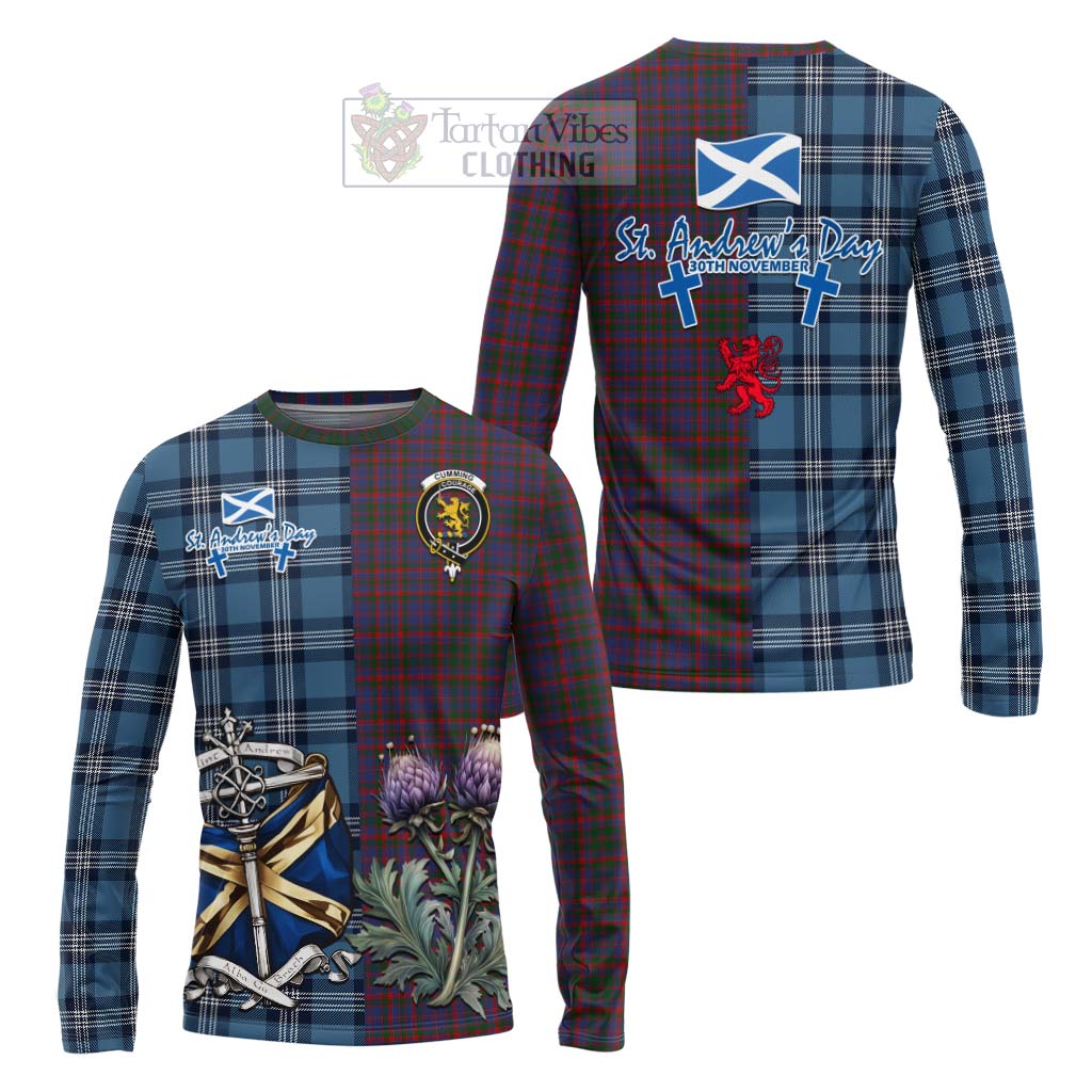 Tartan Vibes Clothing Cumming Tartan Long Sleeve T-Shirt Happy St. Andrew's Day Half Tartan Style