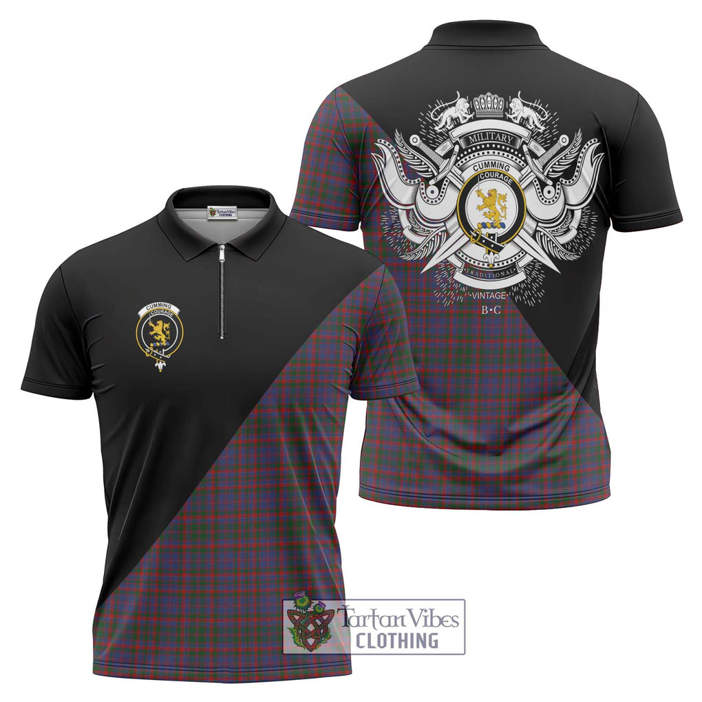 Cumming Tartan Zipper Polo Shirt with Family Crest and Military Logo Style Unisex - Tartanvibesclothing Shop