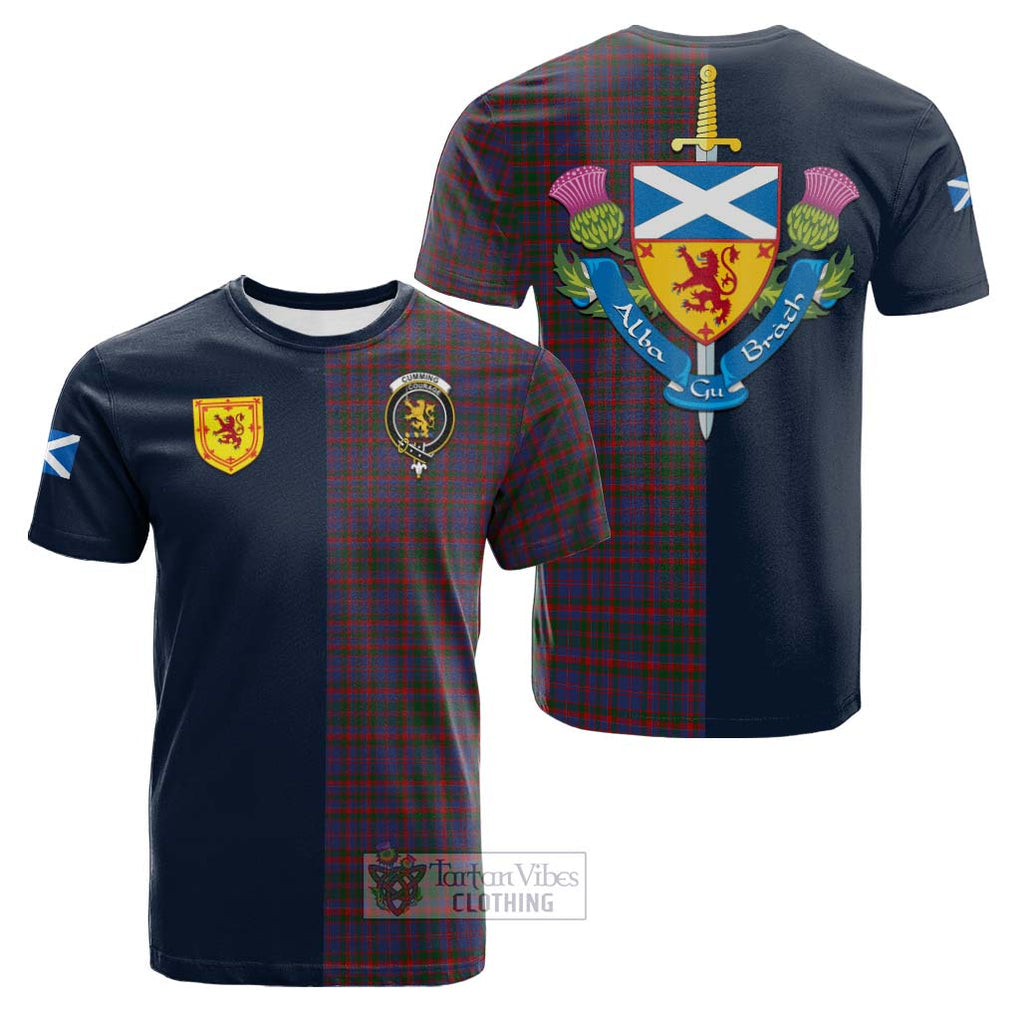 Tartan Vibes Clothing Cumming Tartan Cotton T-shirt with Scottish Lion Royal Arm Half Style