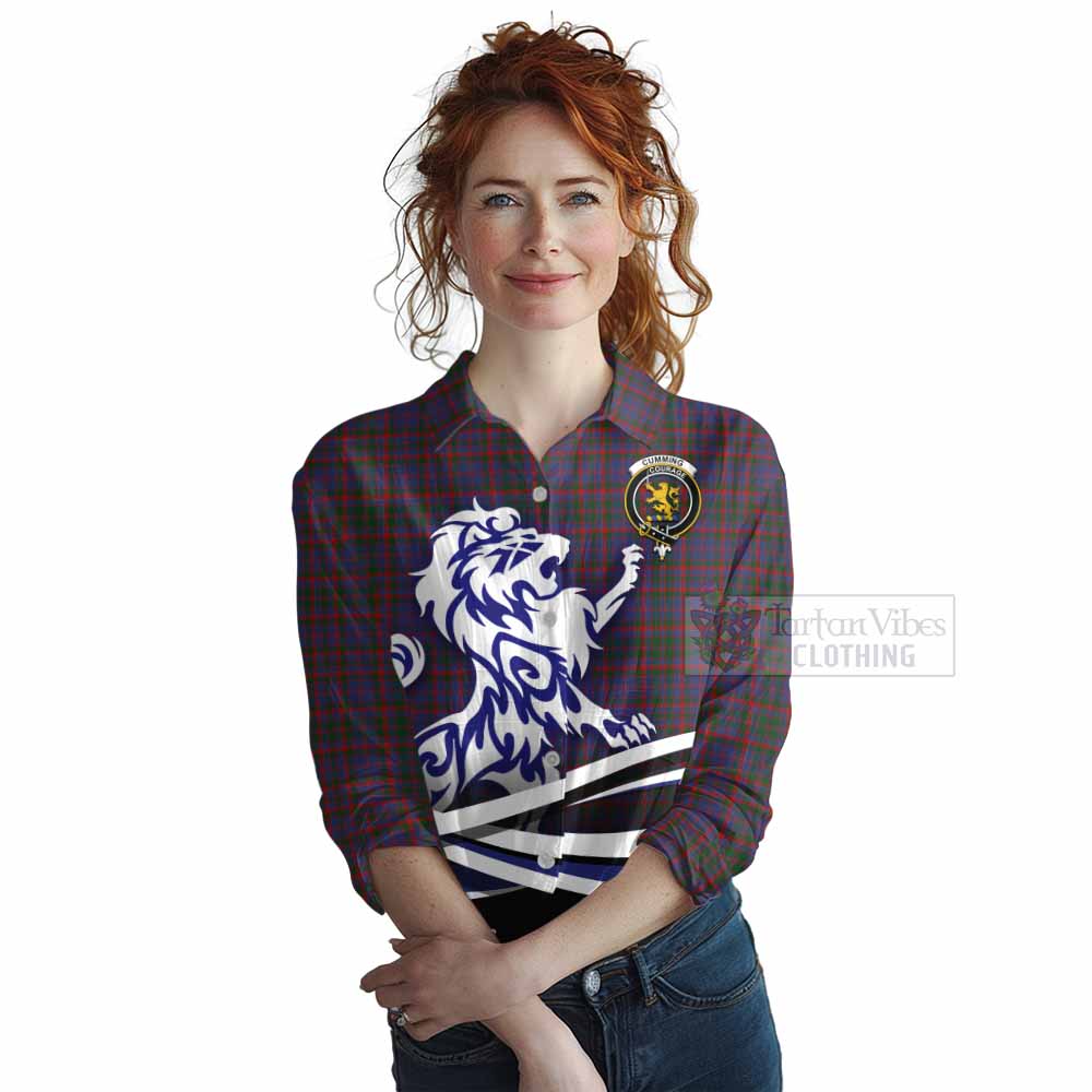 Tartan Vibes Clothing Cumming Tartan Women's Casual Shirt with Alba Gu Brath Regal Lion Emblem