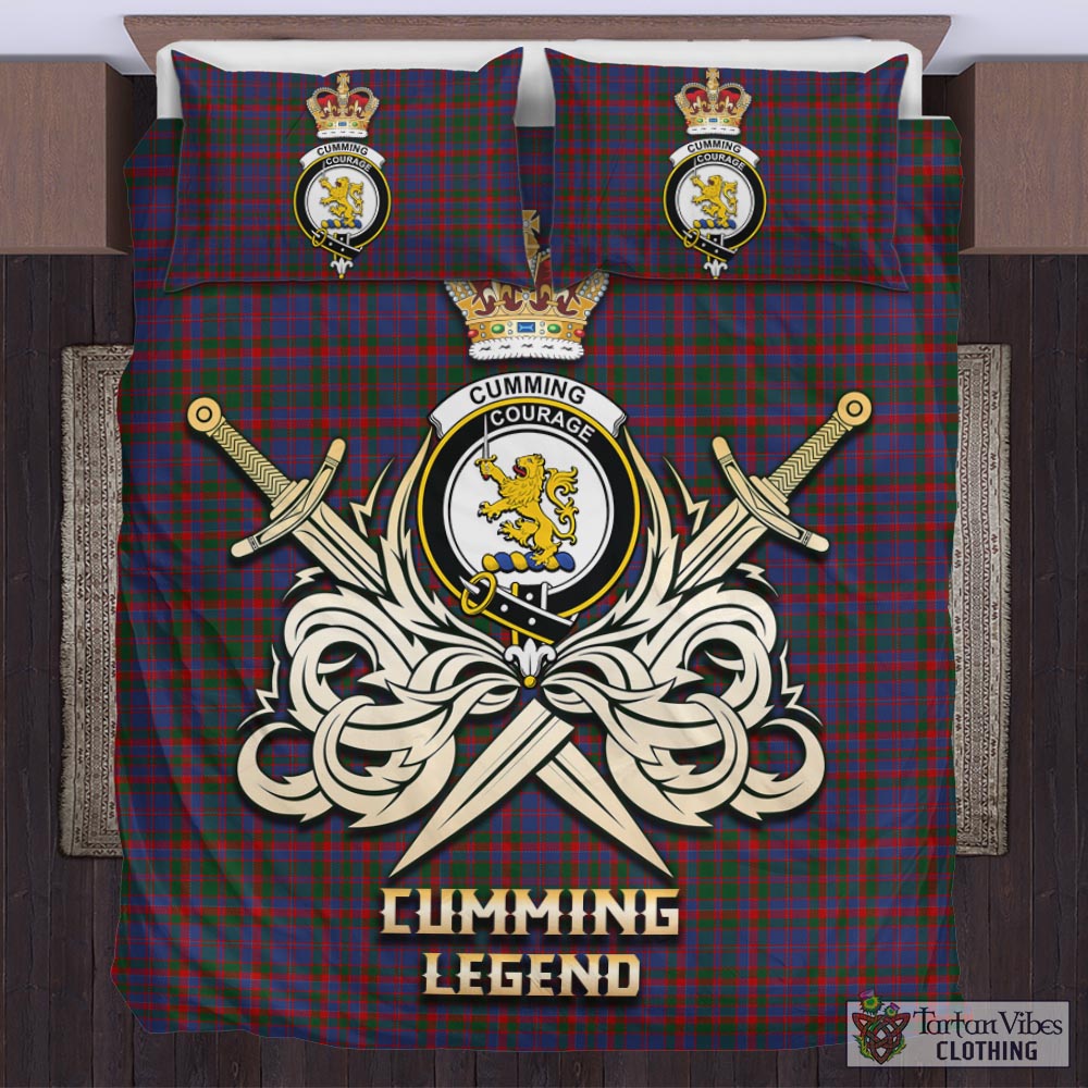 Tartan Vibes Clothing Cumming Tartan Bedding Set with Clan Crest and the Golden Sword of Courageous Legacy