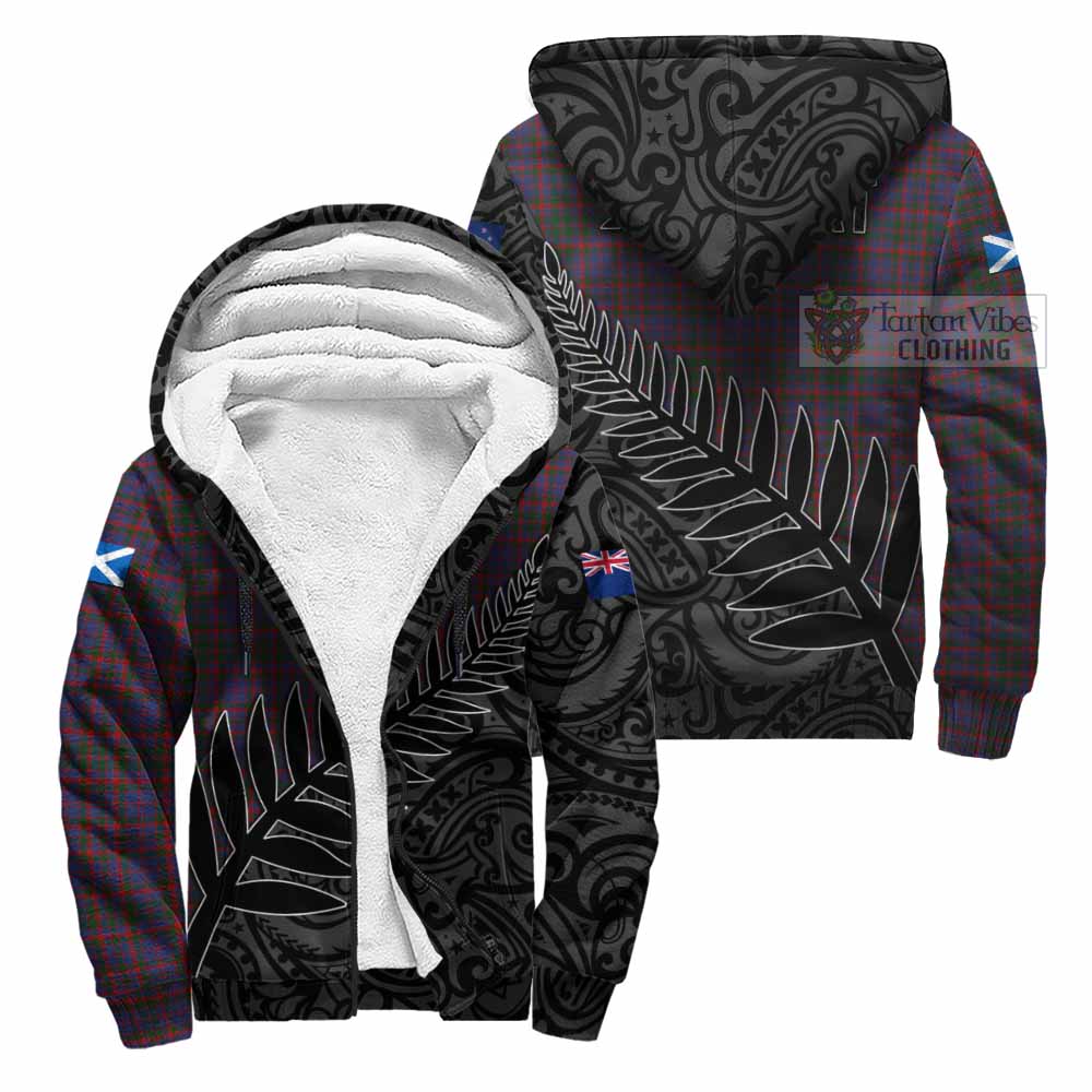 Tartan Vibes Clothing Cumming Crest Tartan Sherpa Hoodie with New Zealand Silver Fern Half Style