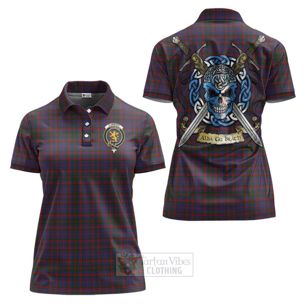 Tartan Vibes Clothing Cumming Tartan Women's Polo Shirt with Family Crest Celtic Skull Style