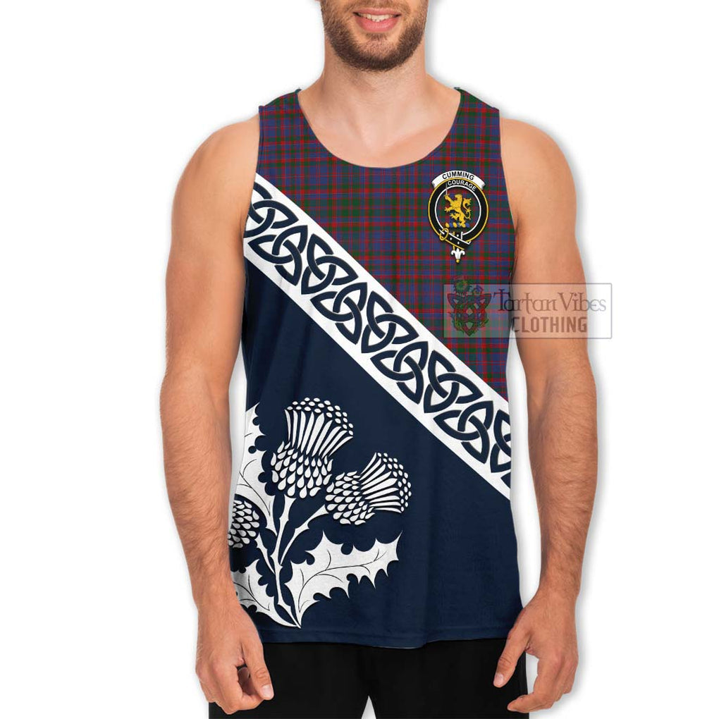 Tartan Vibes Clothing Cumming Tartan Men's Tank Top Featuring Thistle and Scotland Map