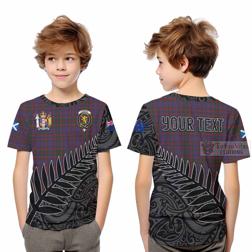 Tartan Vibes Clothing Cumming Crest Tartan Kid T-Shirt with New Zealand Silver Fern Half Style