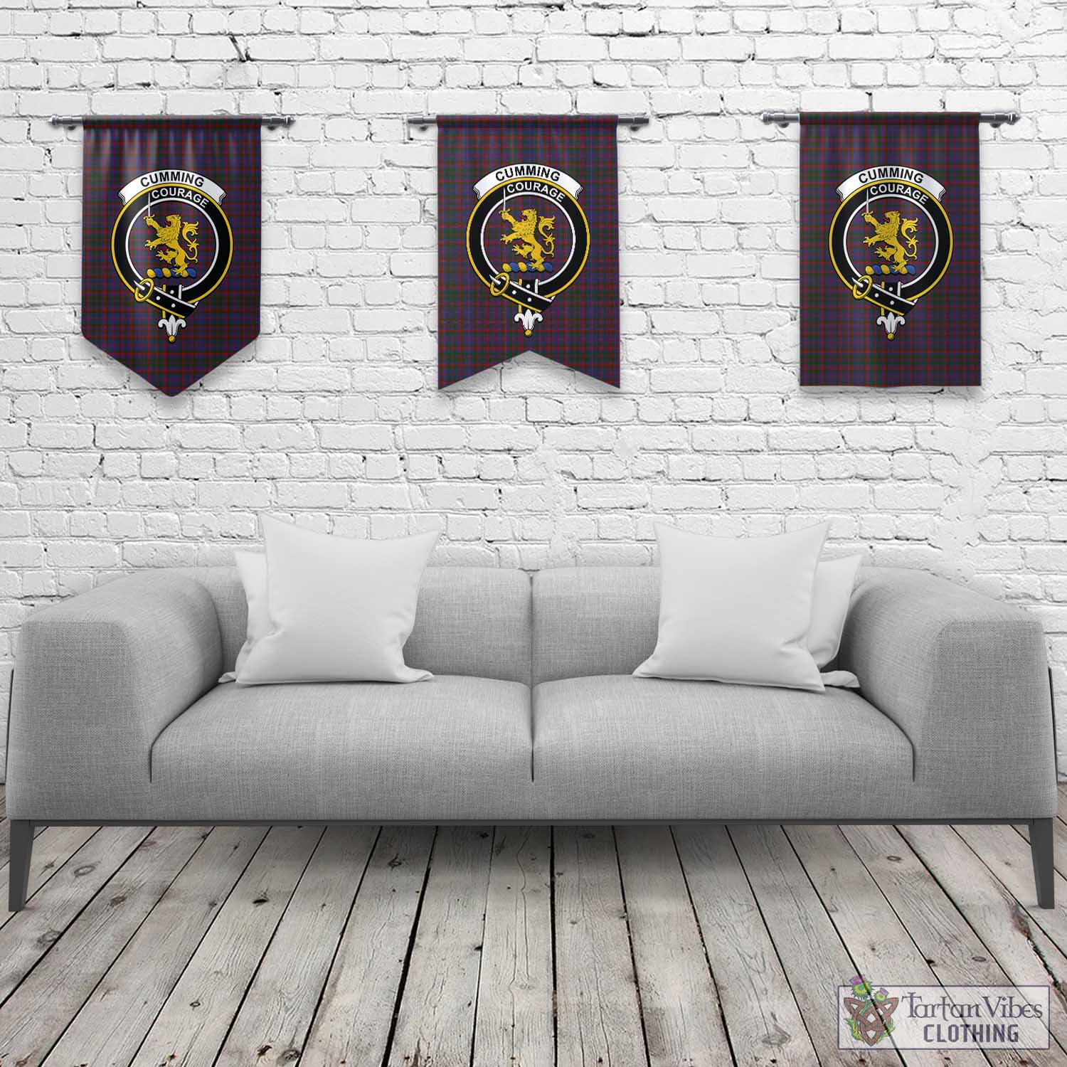 Tartan Vibes Clothing Cumming Tartan Gonfalon, Tartan Banner with Family Crest