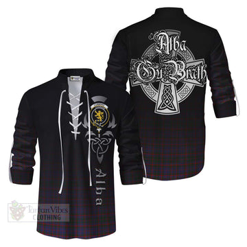 Cumming Tartan Ghillie Kilt Shirt Featuring Alba Gu Brath Family Crest Celtic Inspired