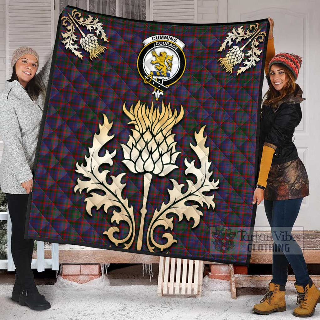 Tartan Vibes Clothing Cumming Tartan Quilt with Family Crest and Golden Thistle Style